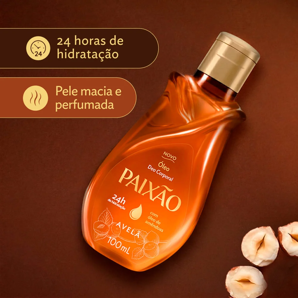 Óleo Corporal Paixão Avelã com ação desodorante